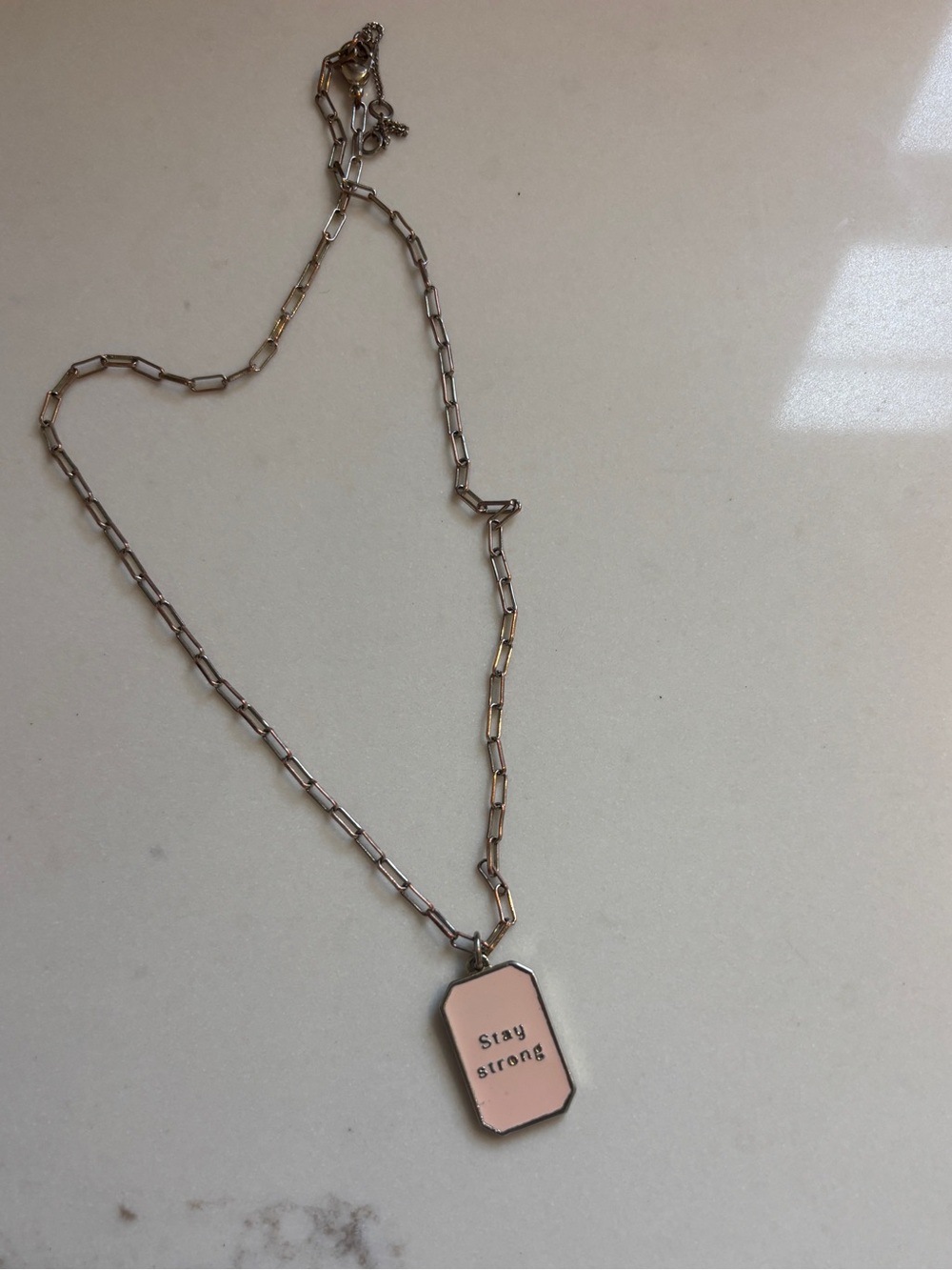Foxy Jewellery Engraved 'Stay Strong' Pink Enamel Pendant Necklace